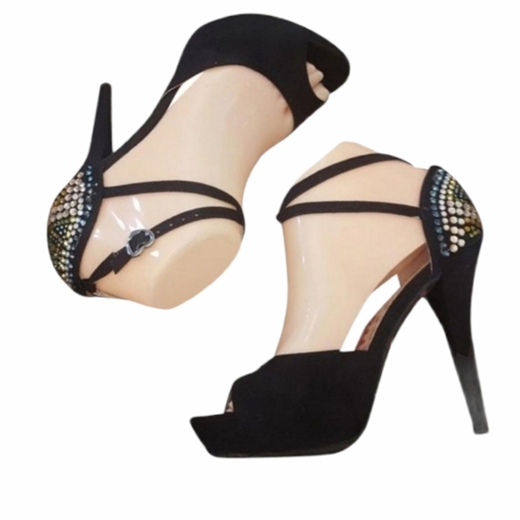 Betsey Johnson - 90's Black & Rhinestone Heels‎ - Picture 1 of 8